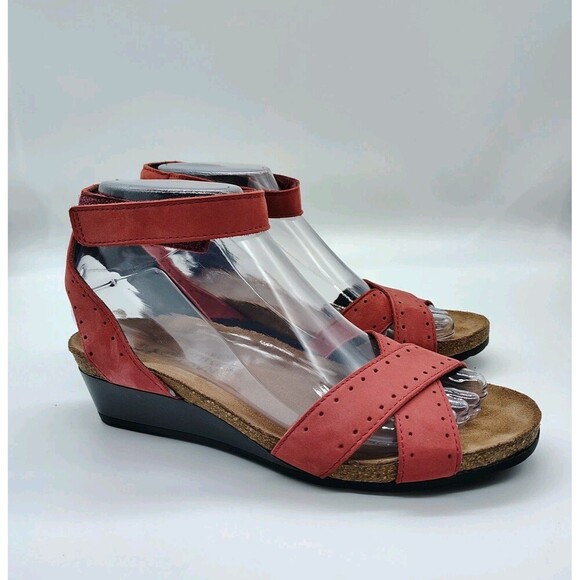 Naot Sandals 37 6 6.5 Women’s Brick Red Leather Wedge Comfort Ankle Strap Shoes - Picture 3 of 7